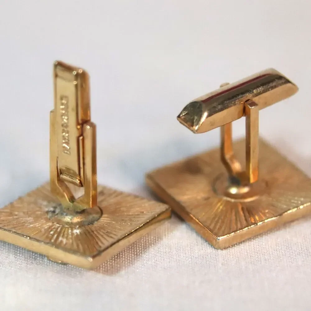 💎Vintage Cuff Links Fleur De Lis Boyscout Insignia Gold Tone Metal